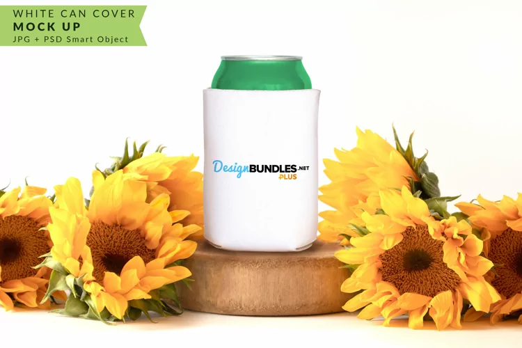White Can Cover with Sunflowers | Mock up
