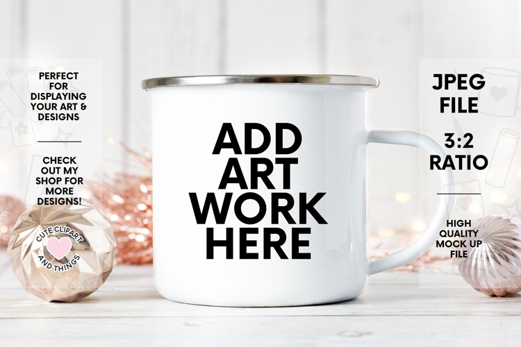Christmas Mock Up | Pink and White Camping Enamel Mug Mockup