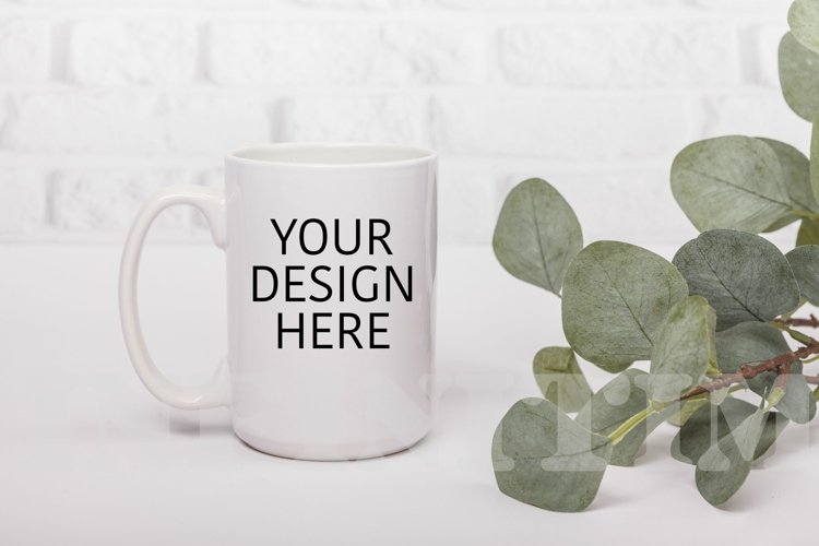 15 oz White coffee cup mockup on white background