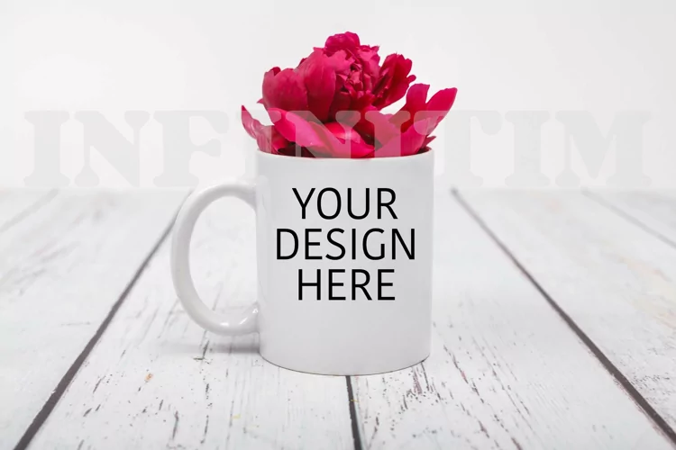 White coffee mug mockup 11oz Cup mockup with flowers