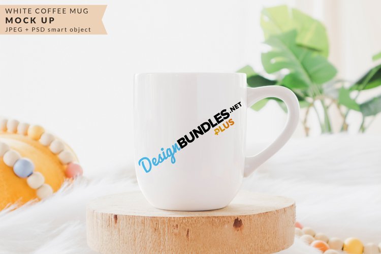 White Coffee Mug on Round Wood | Mock up example image 1