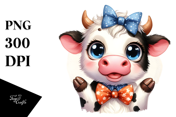 Funny Cow with Bow and Tie, High-Res PNG
