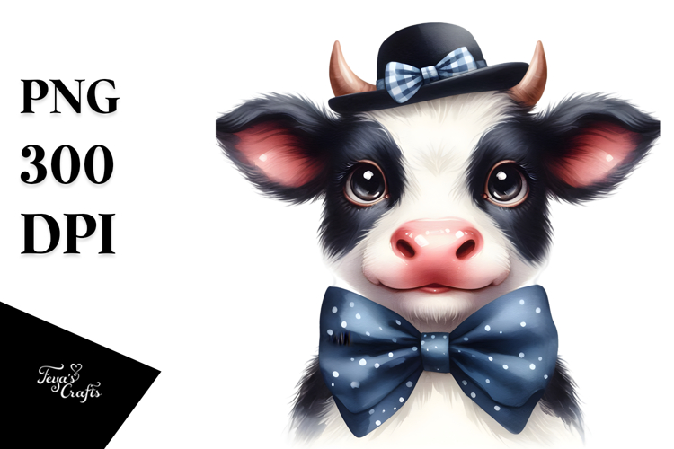 Funny Cow with Bow and Tie, High-Res PNG