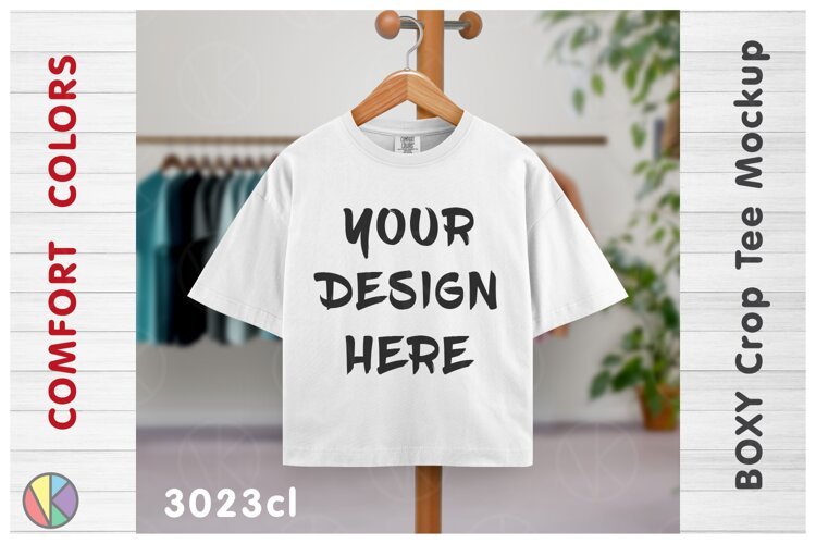 Comfort Colors 3023CL White Boxy Crop T-Shirt Mockup.