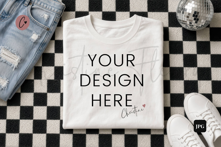 New Years White Shirt Mockup Flatlay