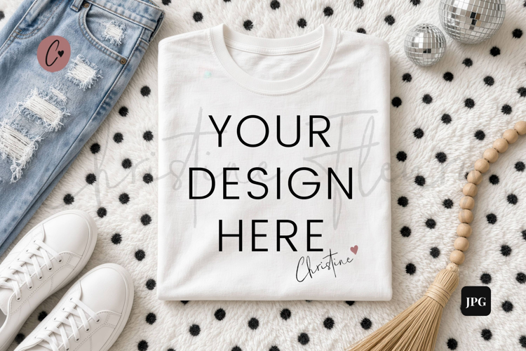 New Years White Shirt Mockup Flatlay