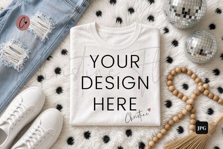 New Years White Shirt Mockup Flatlay example image 1