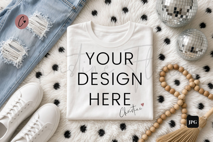 New Years White Shirt Mockup Flatlay