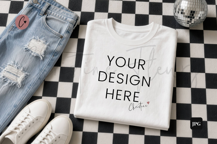 New Years White Shirt Mockup Flatlay