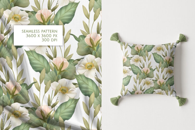 White Floral Seamless Pattern example image 1