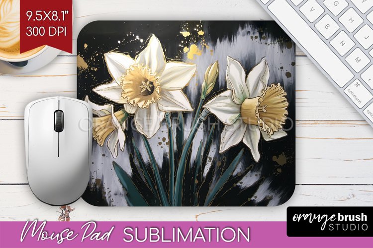 White Flowers Mouse Pad Sublimation - Floral Mousepad PNG