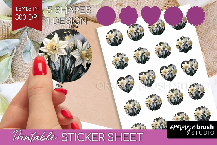 White Flowers Round Sticker - Floral Printable Sticker Sheet