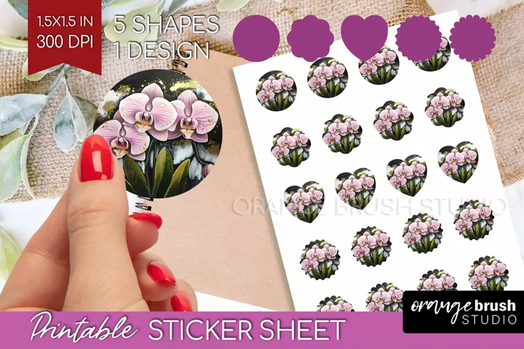 White Flowers Round Sticker - Floral Printable Sticker Sheet