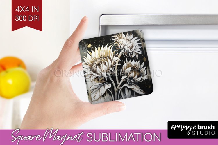 White Flowers Magnet Sublimation - Floral Square Magnet PNG