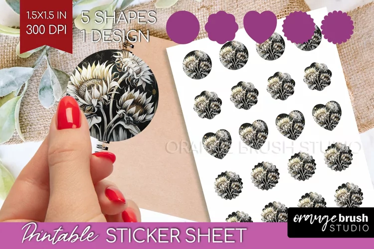 White Flowers Round Sticker - Floral Printable Sticker Sheet