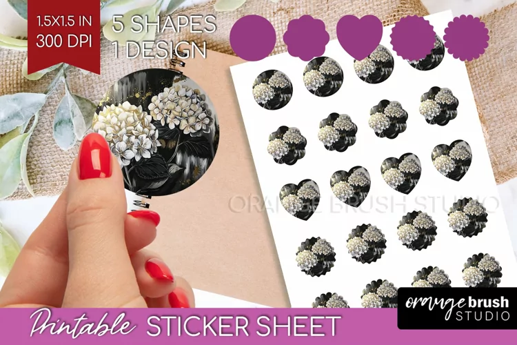 White Flowers Round Sticker - Floral Printable Sticker Sheet