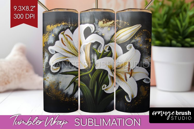 White Flowers Tumbler Wrap - Floral Tumbler PNG Sublimation