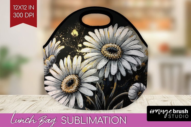 White Flowers Lunch Bag - Floral Lunch Bug PNG Sublimation