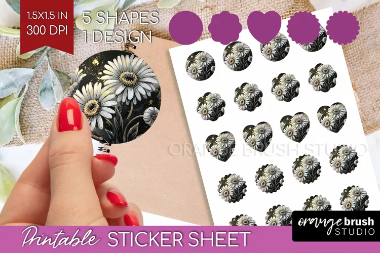 White Flowers Round Sticker - Floral Printable Sticker Sheet