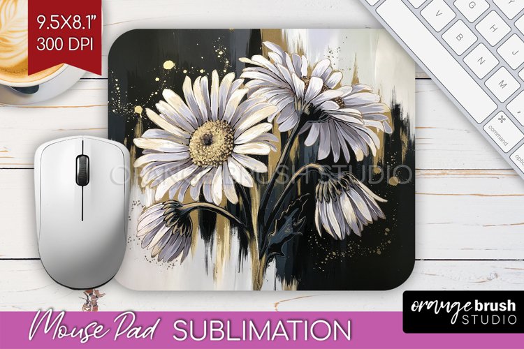 White Flowers Mouse Pad Sublimation - Floral Mousepad PNG
