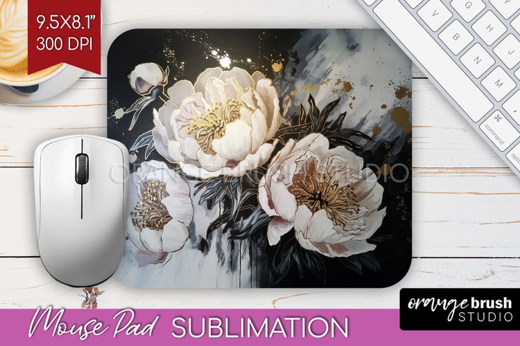 White Flowers Mouse Pad Sublimation - Floral Mousepad PNG