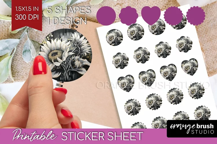 White Flowers Round Sticker - Floral Printable Sticker Sheet