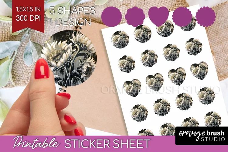 White Flowers Round Sticker - Floral Printable Sticker Sheet