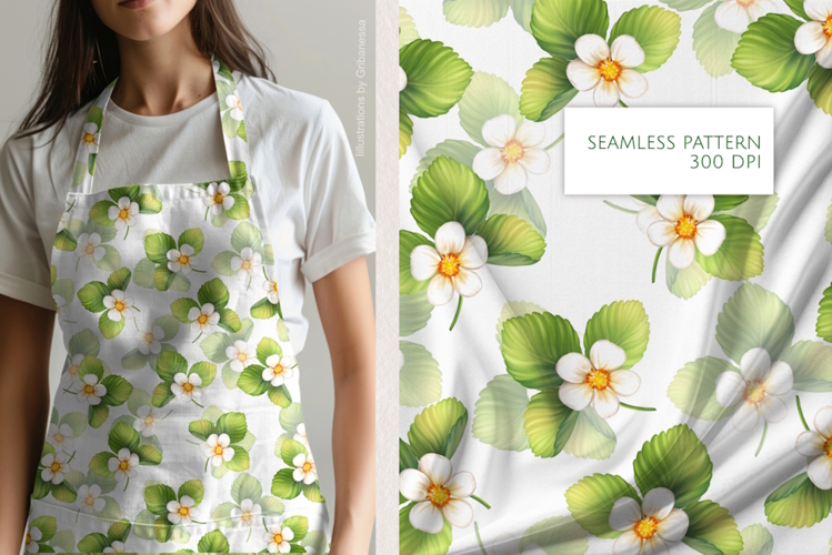 White Flowers & Green Leaves Seamless Pattern