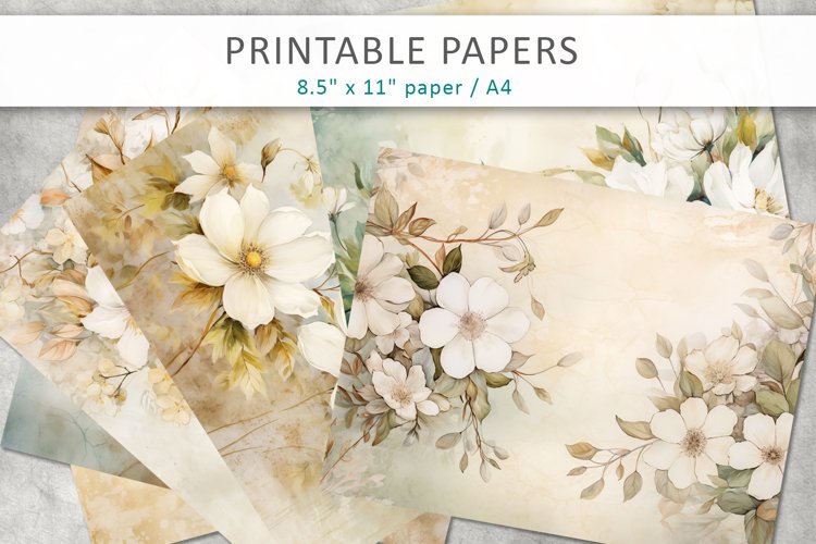 white flowers junk journal pages