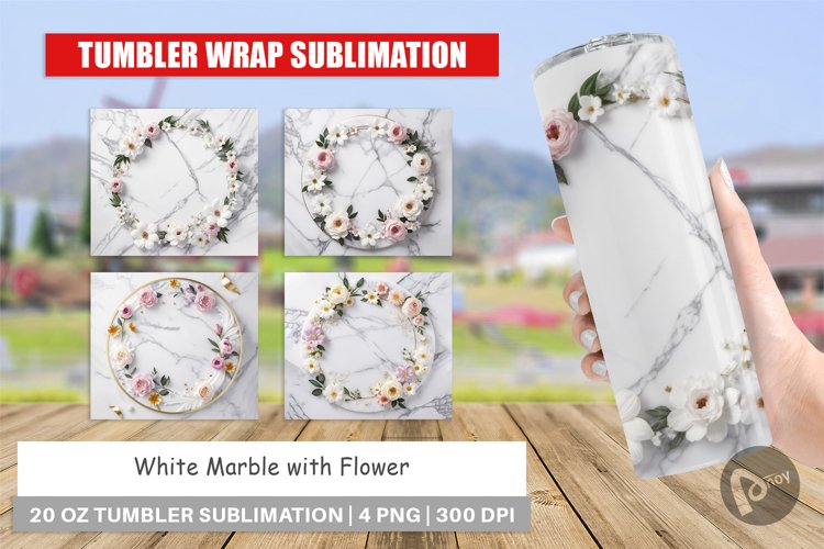 Tumbler Wrap White Marble with Flower