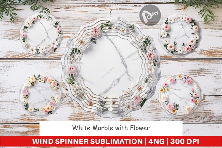 Wind Spinner White Marble with Flower