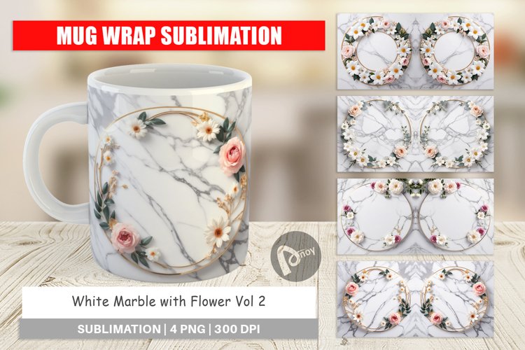 Mug Wrap Design White Marble with Flower example image 1