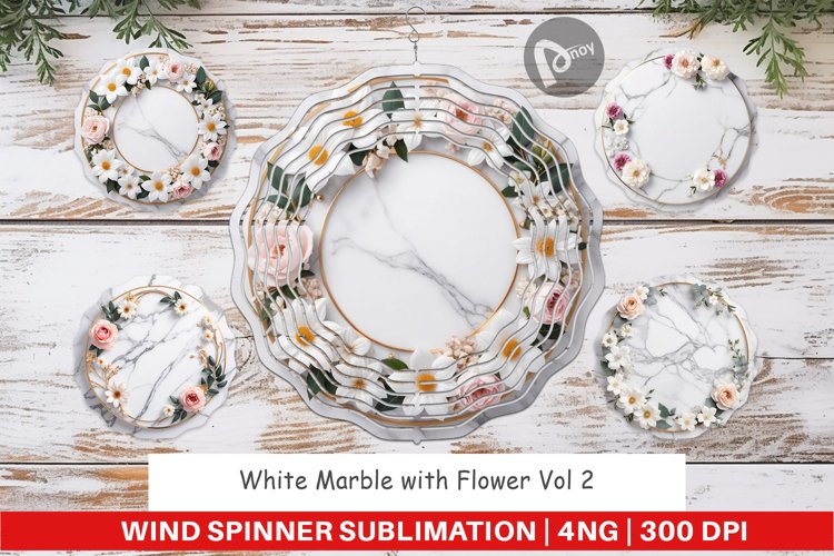 Wind Spinner White Marble with Flower