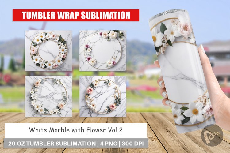Tumbler Wrap White Marble with Flower