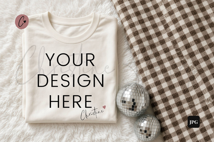 New Years White Shirt Mockup Flatlay