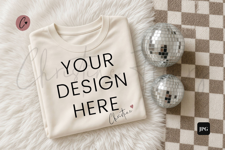 New Years White Shirt Mockup Flatlay