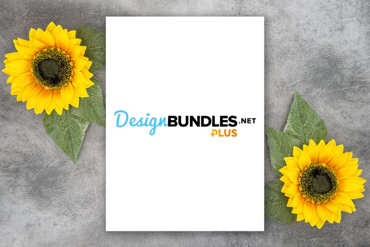White paper poster mockup with sunflowers stock photo