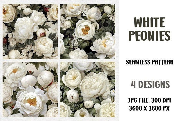 Flowers, White Peonies, Digital Paper, Seamless Pattern