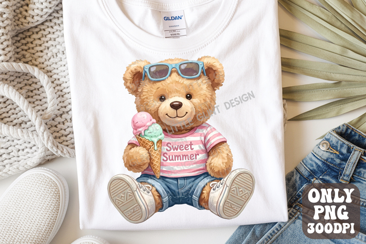Preppy Sweet SummerTeddy Bear PNG, Preppy Bear Cute Teddy