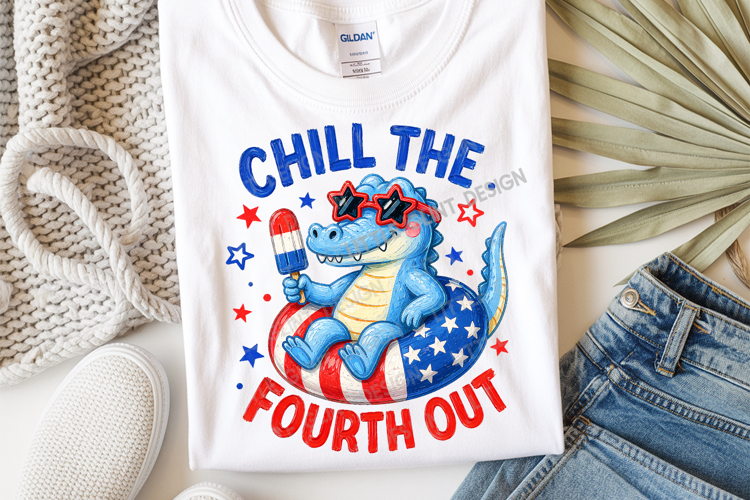 Chill the Fourth Out PNG, 4th of July Crocodile Kids Shirt