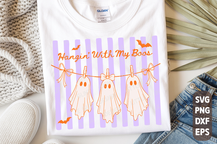 Funny Hanging Ghosts SVG PNG, Striped Girly Halloween Trendy
