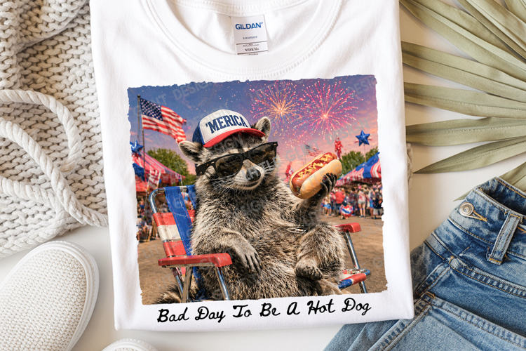 Patriotic Hot Dog Raccoon PNG, Funny 4th of July Png Design