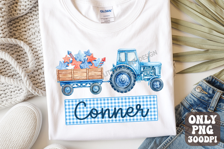 Personalized 4th of July Tractor PNG Custom Name Patriotic