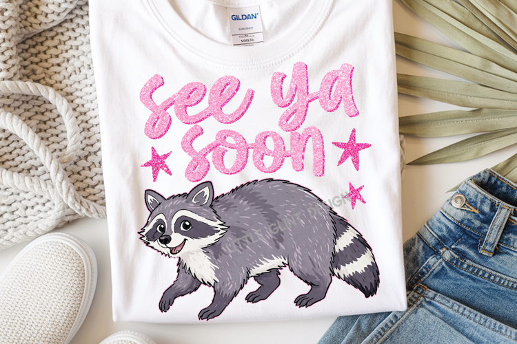 See Ya Soon Racoon PNG, Funny Racoon Png, Girly Kid Design