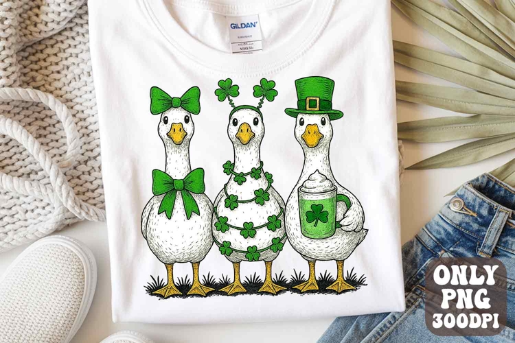 Funny St. Patricks Day Silly Goose PNG Coquette Lucky Clover
