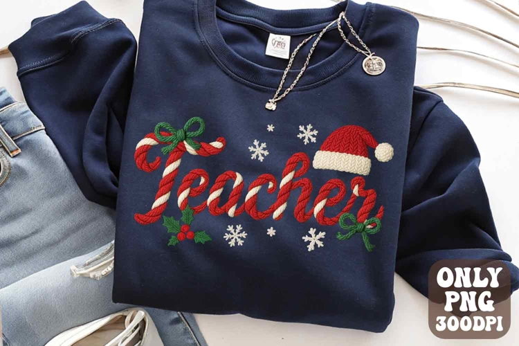 Preppy Christmas Teacher PNG Latch Hook Yarn Faux Teacher