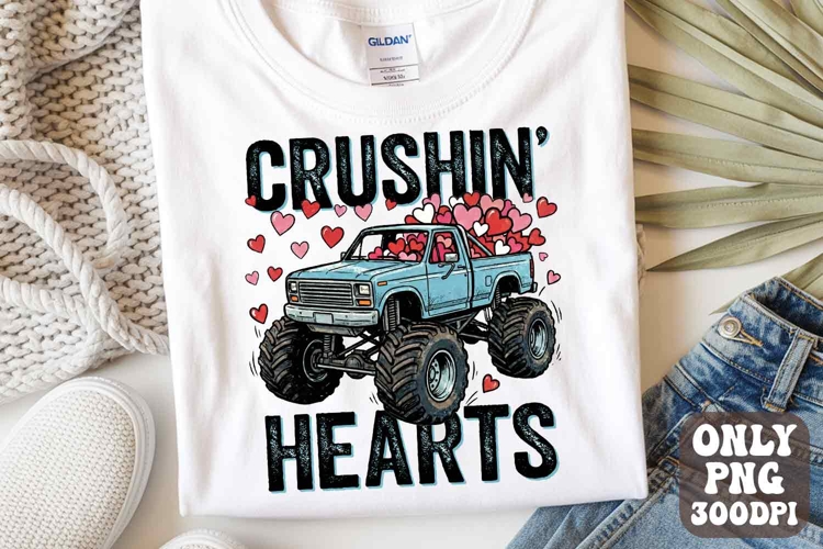 Boy Valentine Monster Truck PNG, Crushin Hearts Png, Toddler