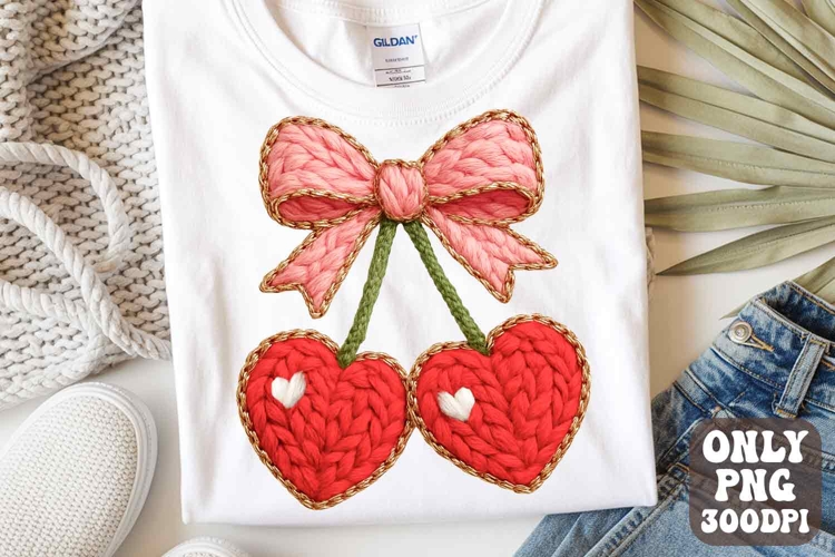 Love Cherry Yarn PNG, Trendy Valentine Png, Cherry Patchwork