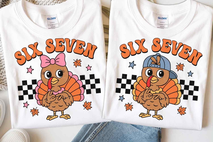 Funny Six Seven Turkey SVG PNG | Boy and Girl Thanksgiving