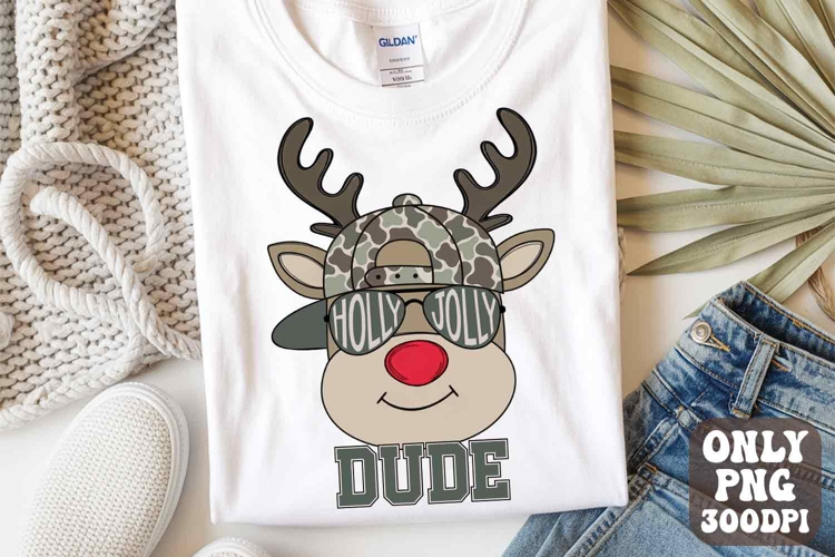 Holly Jolly Dude Kids Reindeer Camo Png, Boys Christmas Camo